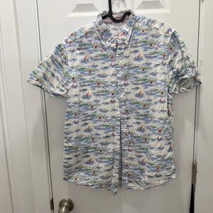 Denim & Flower Men's Short-Sleeve Sailboat Print Shirt - White, Blue, Red